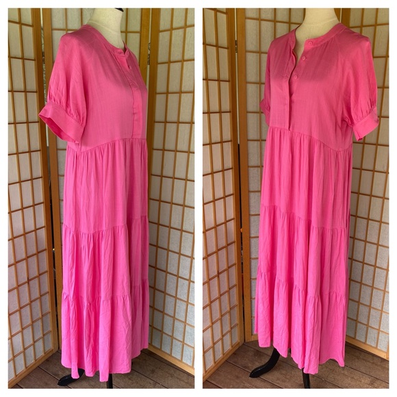 August Sky Pink Tiered Maxi Dress SZ L NWOT CottageCore Prairie - Picture 3 of 9
